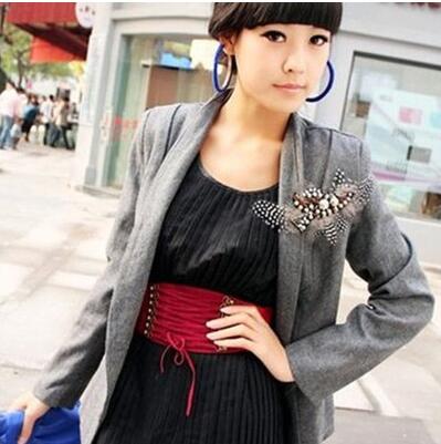 Women Fashion Wide Elastic Stretch Belt Tassel Lace Up Corset Waist Waistband E-3