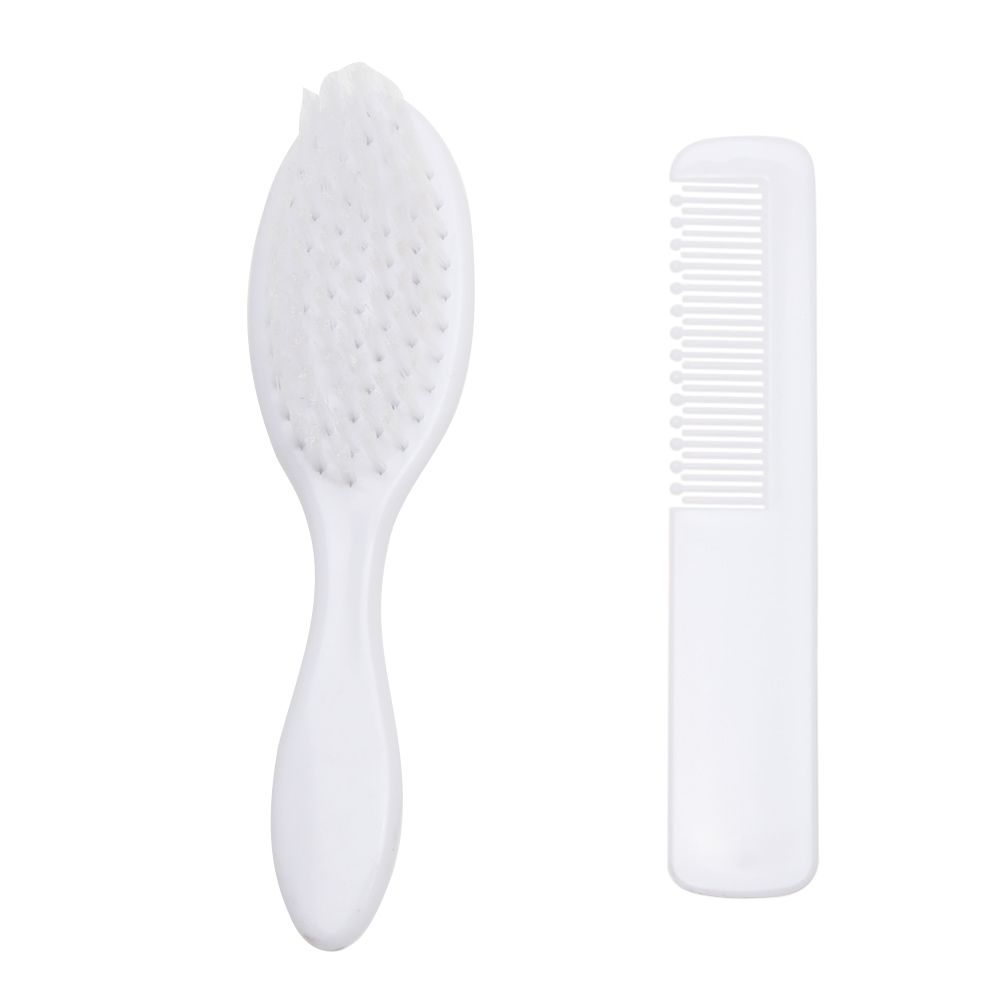 2Pcs White Safety Soft Baby Hair Brush Set Infant Comb Grooming Shower Design Pack Kit Comb + Baby Brush Set M--40