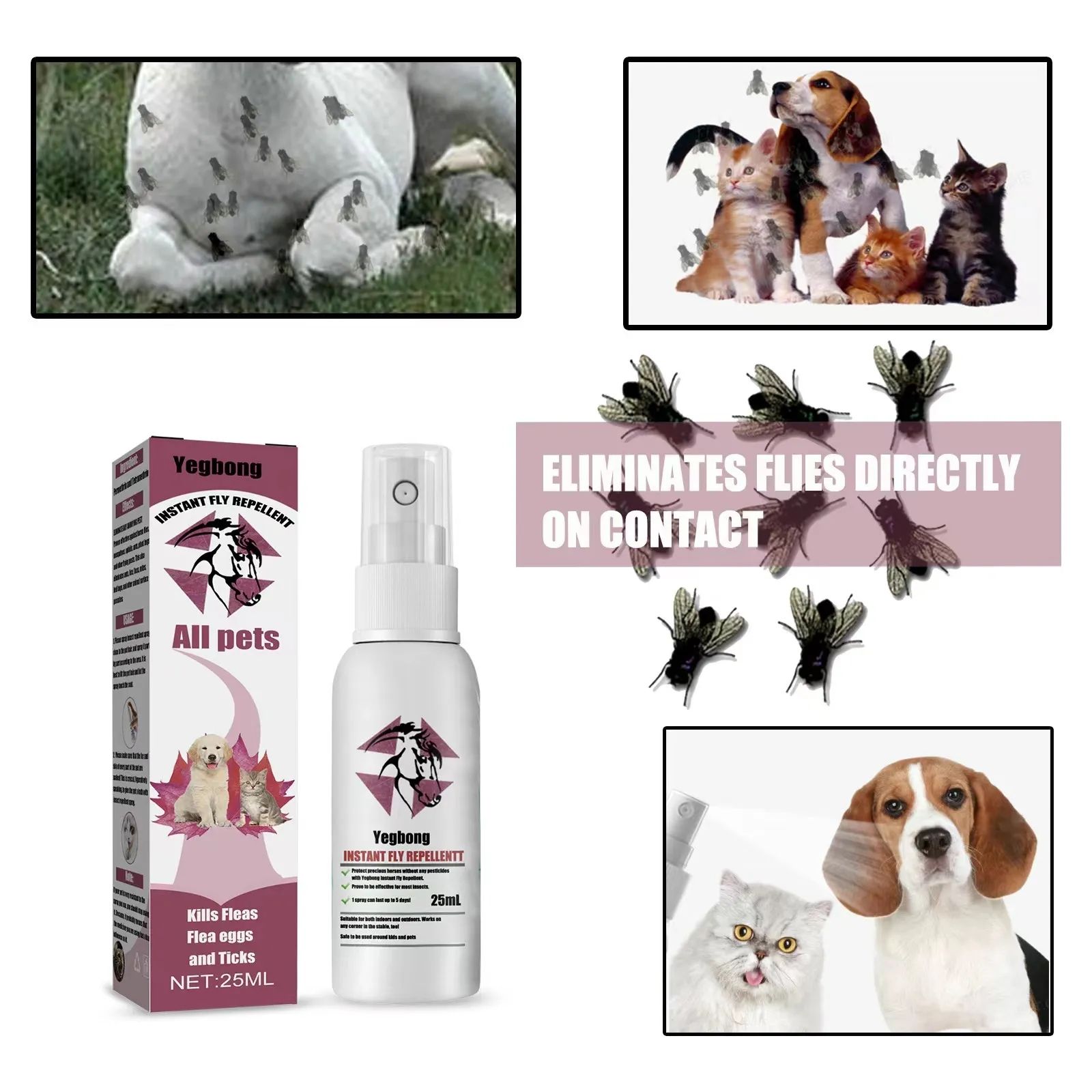 Pet insect repellent spray Drive away fleas lice ticks Sterilization Relieve skin itching Suitable for deworming cats and dogs C-434
