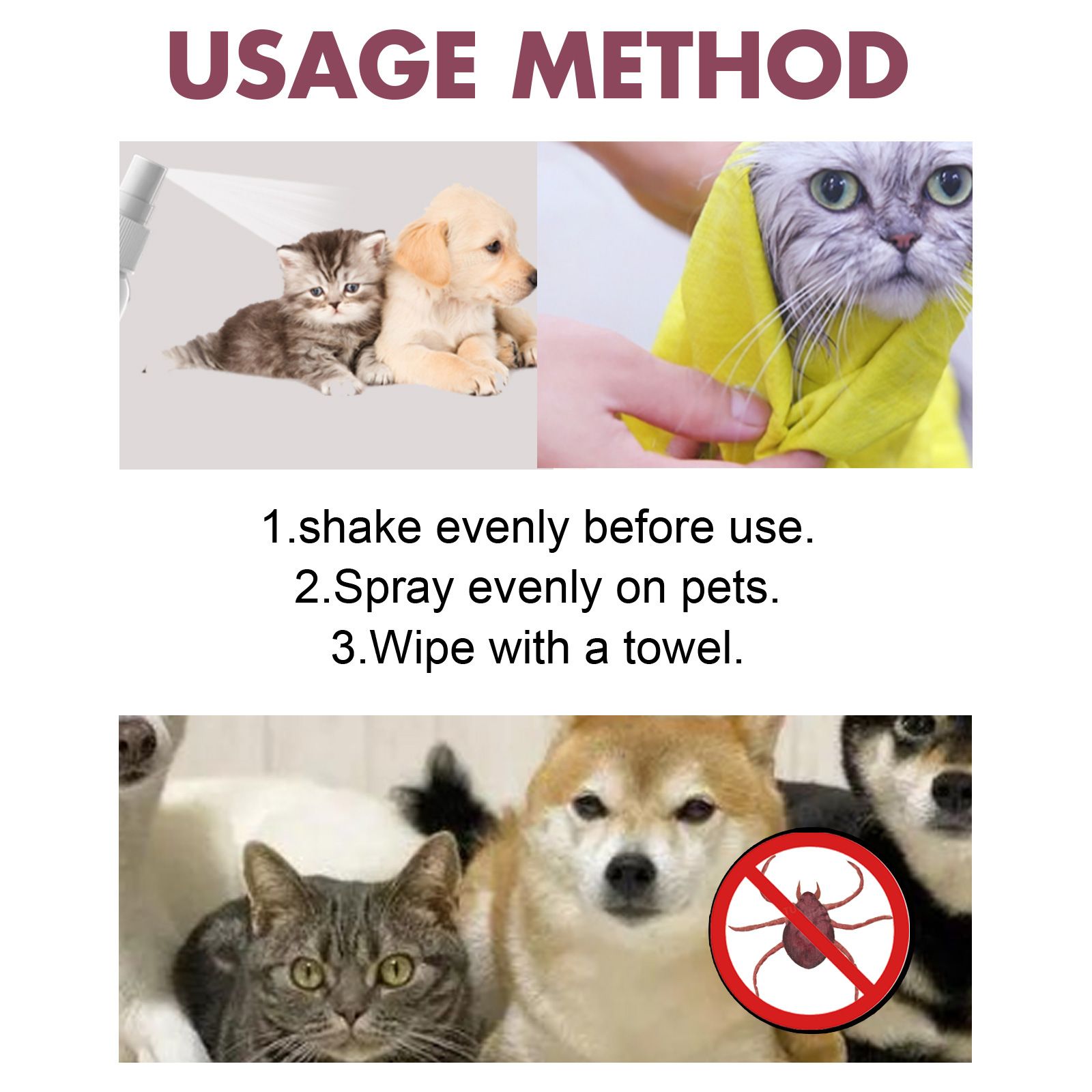 Pet insect repellent spray Drive away fleas lice ticks Sterilization Relieve skin itching Suitable for deworming cats and dogs C-434