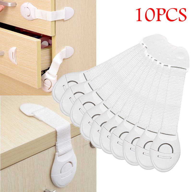 10pcs Durable & Secure White Plastic Cabinet Locks - Youngsters Safety Drawer and Door Latches with Easy Installation E-1141