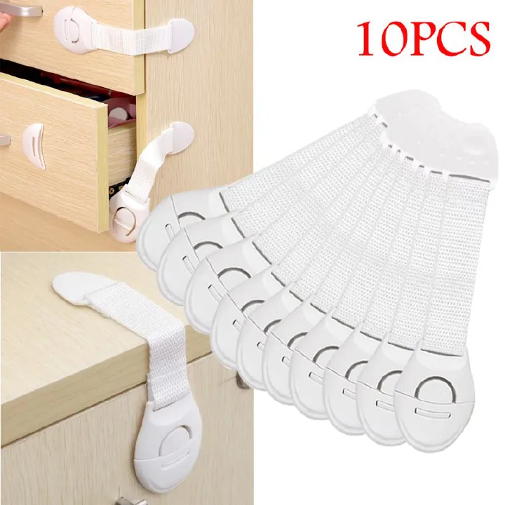 10pcs Durable & Secure White Plastic Cabinet Locks - Youngsters Safety Drawer and Door Latches with Easy Installation E-1141
