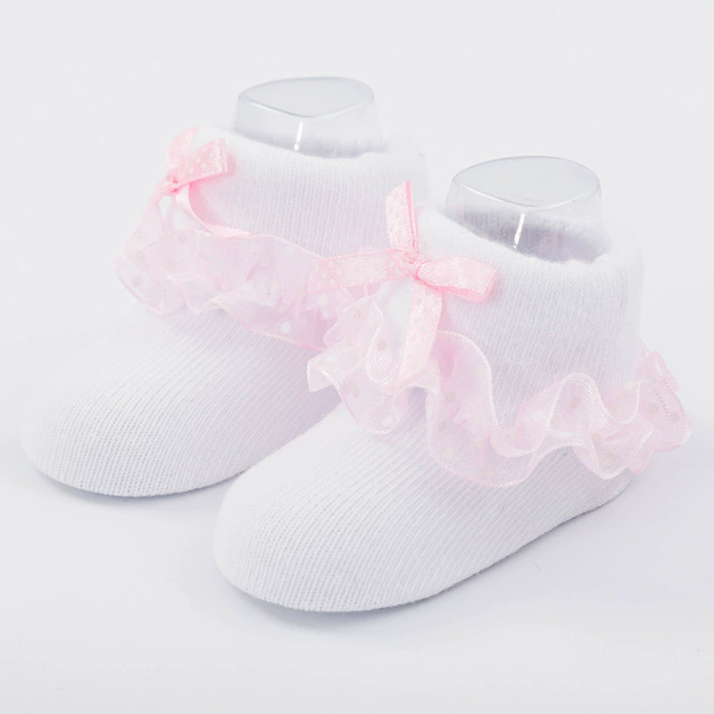 1pair Cute Toddlers Infants Cotton Ankle Bow Socks Baby Girls Princess Lace Floral Shoes Socks for 0-12 Months Kids F3-24