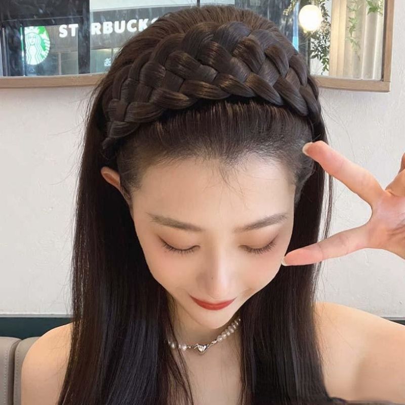 Women Wide Wig Beadbands Fashion Fishbone Braids Hairbands Girl Pretty Handmade Head Hoop Female Headwear Hair Accessories C-287