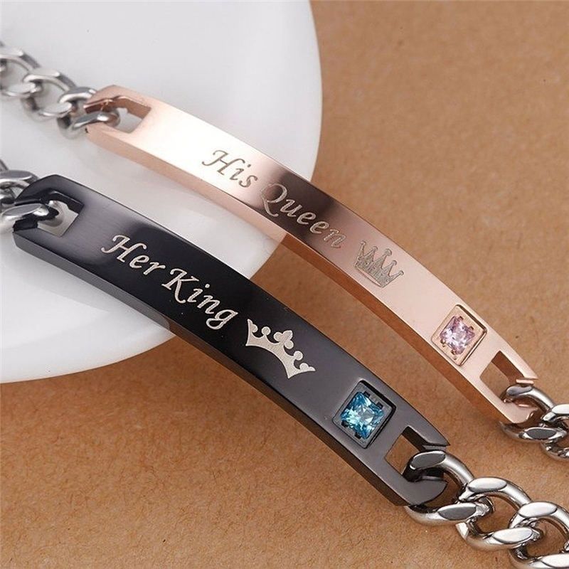 Stainless Steel Couple Bracelets His and Hers Matching Bracelets Unique Gift for Lovers Wedding Jewelry Paar Armband SL 13