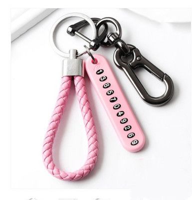 Anti-lost Car Keychain Phone Number Card Keyring Leather Bradied Rope Auto Vehicle Key Chain Holder Accessories Gift E-900