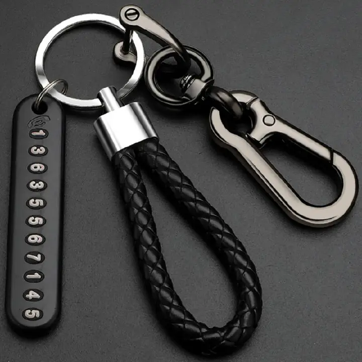Anti-lost Car Keychain Phone Number Card Keyring Leather Bradied Rope Auto Vehicle Key Chain Holder Accessories Gift E-900