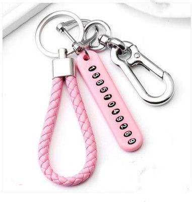 Anti-lost Car Keychain Phone Number Card Keyring Leather Bradied Rope Auto Vehicle Key Chain Holder Accessories Gift E-900