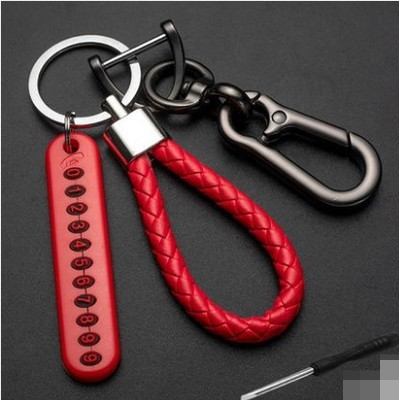 Anti-lost Car Keychain Phone Number Card Keyring Leather Bradied Rope Auto Vehicle Key Chain Holder Accessories Gift E-900
