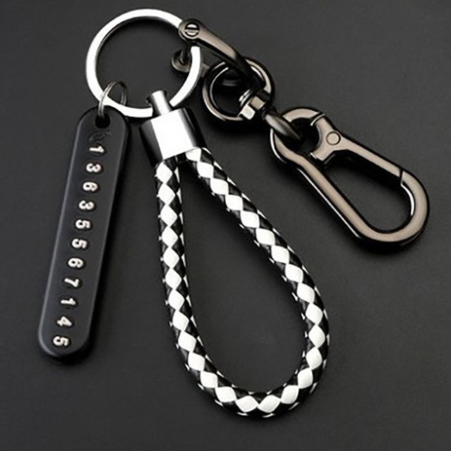 Anti-lost Car Keychain Phone Number Card Keyring Leather Bradied Rope Auto Vehicle Key Chain Holder Accessories Gift E-900