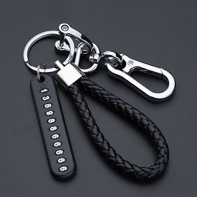 Anti-lost Car Keychain Phone Number Card Keyring Leather Bradied Rope Auto Vehicle Key Chain Holder Accessories Gift E-900