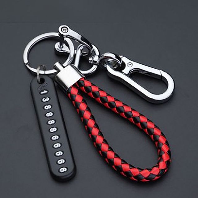 Anti-lost Car Keychain Phone Number Card Keyring Leather Bradied Rope Auto Vehicle Key Chain Holder Accessories Gift E-900