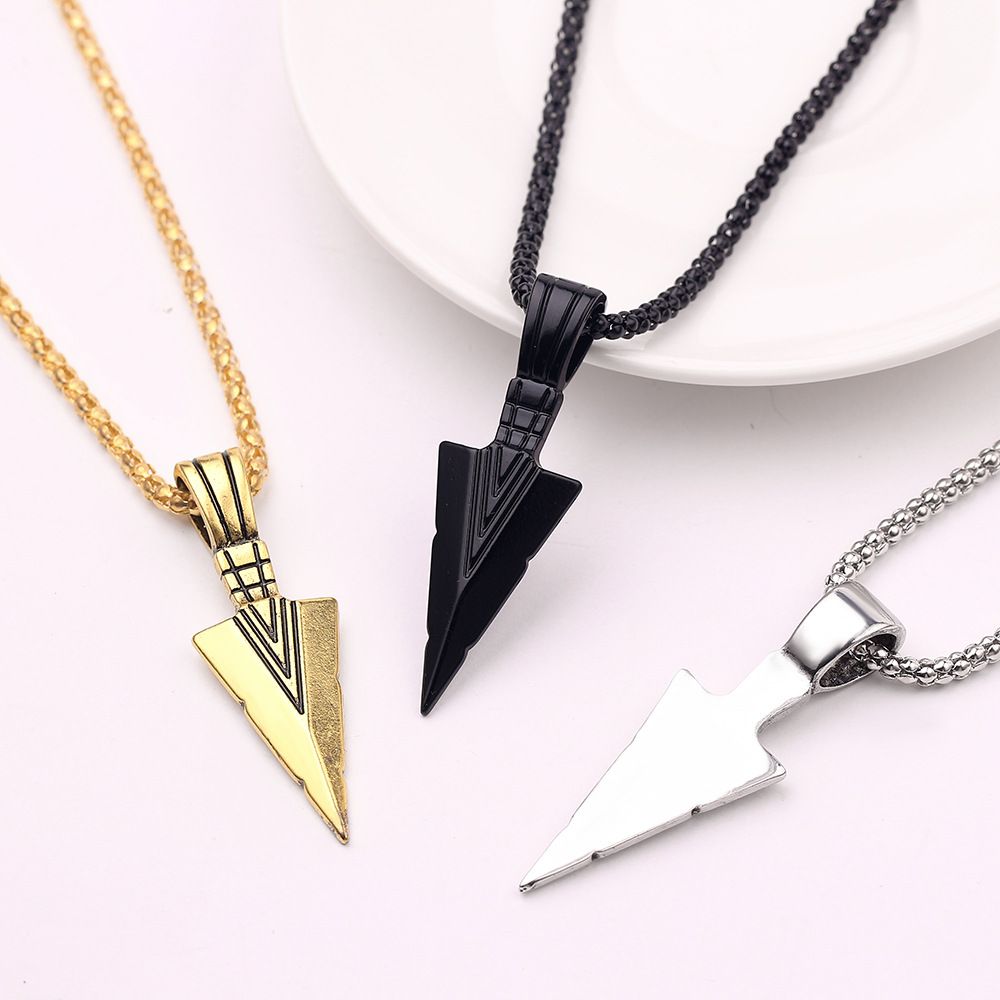 Men's Design Matte Black Long Necklace With Arrow Pendant Jewelry Chain Hip Hop Punk Rock Christmas Halloween Gift For Men A-753