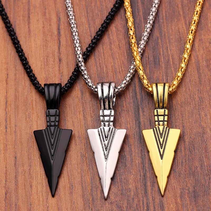 Men's Design Matte Black Long Necklace With Arrow Pendant Jewelry Chain Hip Hop Punk Rock Christmas Halloween Gift For Men A-753