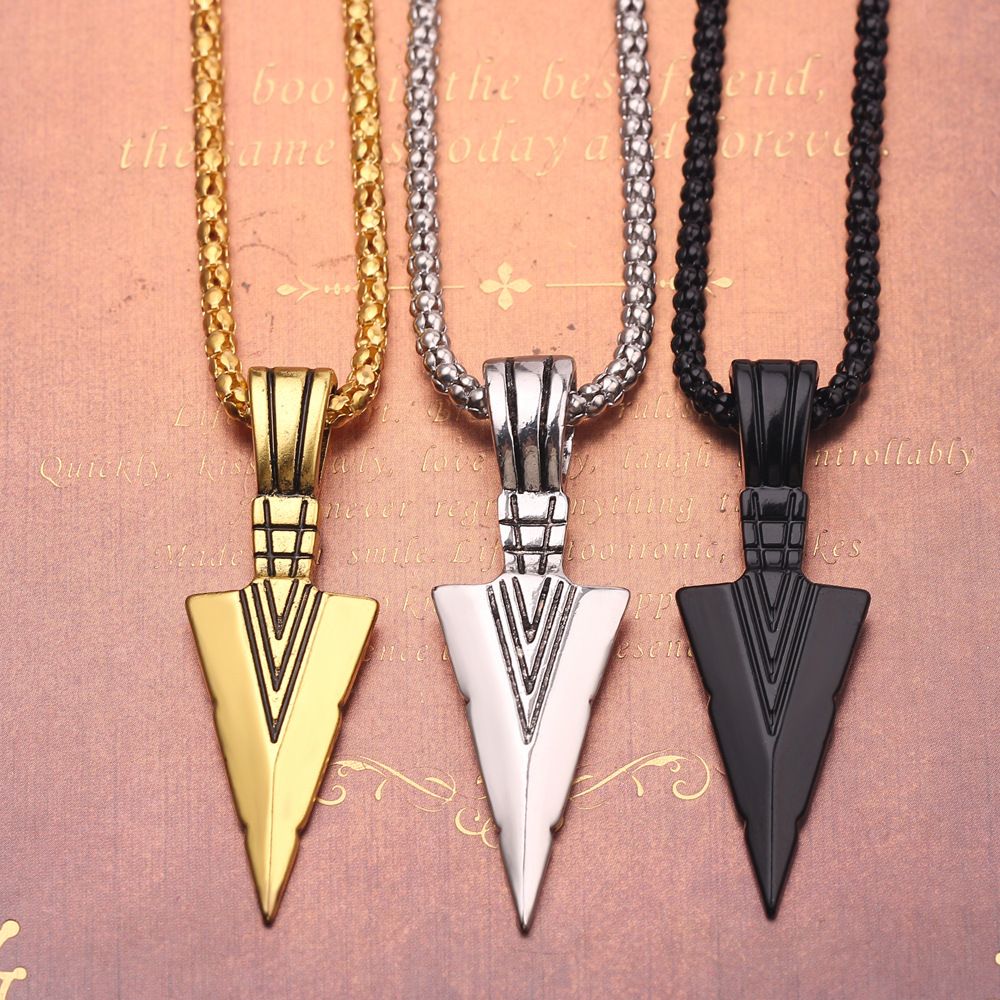 Men's Design Matte Black Long Necklace With Arrow Pendant Jewelry Chain Hip Hop Punk Rock Christmas Halloween Gift For Men A-753