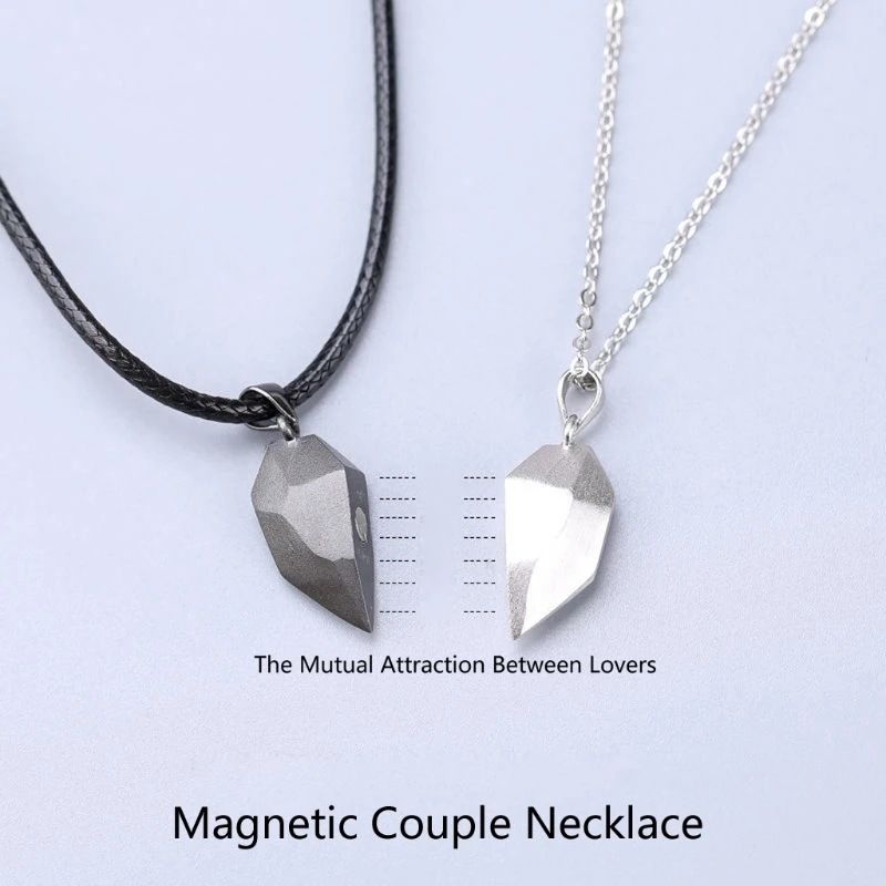 1pair Magnetic Couple Heart Shape Necklace Gothic Punk Style Jewelry Wedding Lovers Couples Valentine's Day Gift Gifts  A-1317