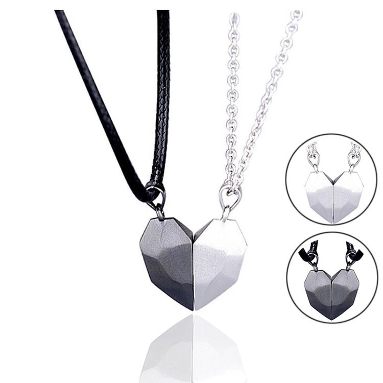 1pair Magnetic Couple Heart Shape Necklace Gothic Punk Style Jewelry Wedding Lovers Couples Valentine's Day Gift Gifts  A-1317