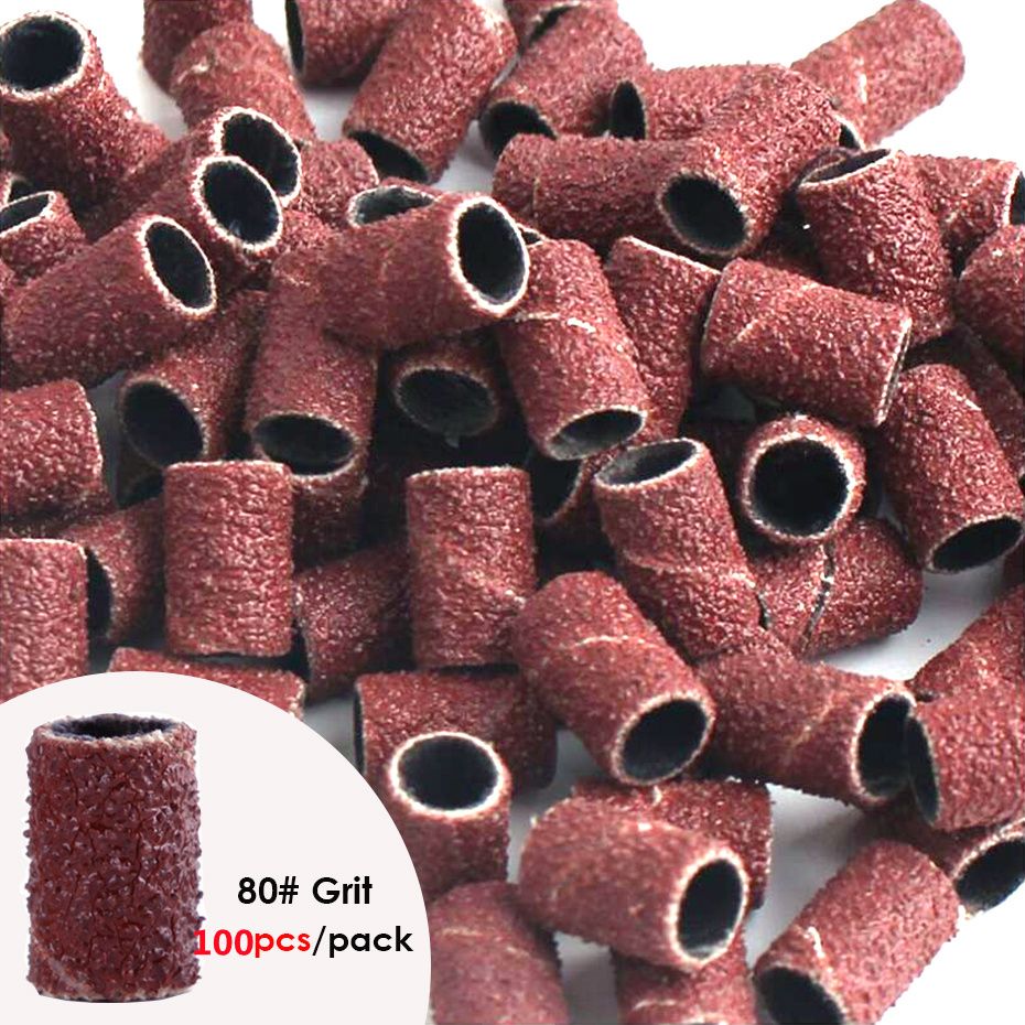100pcs/Bag Sanding Cap Bands For Electric Manicure Machine 180/120/80 Grit Nail Drill Grinding Bit Files Pedicure Tool Set &E-1207