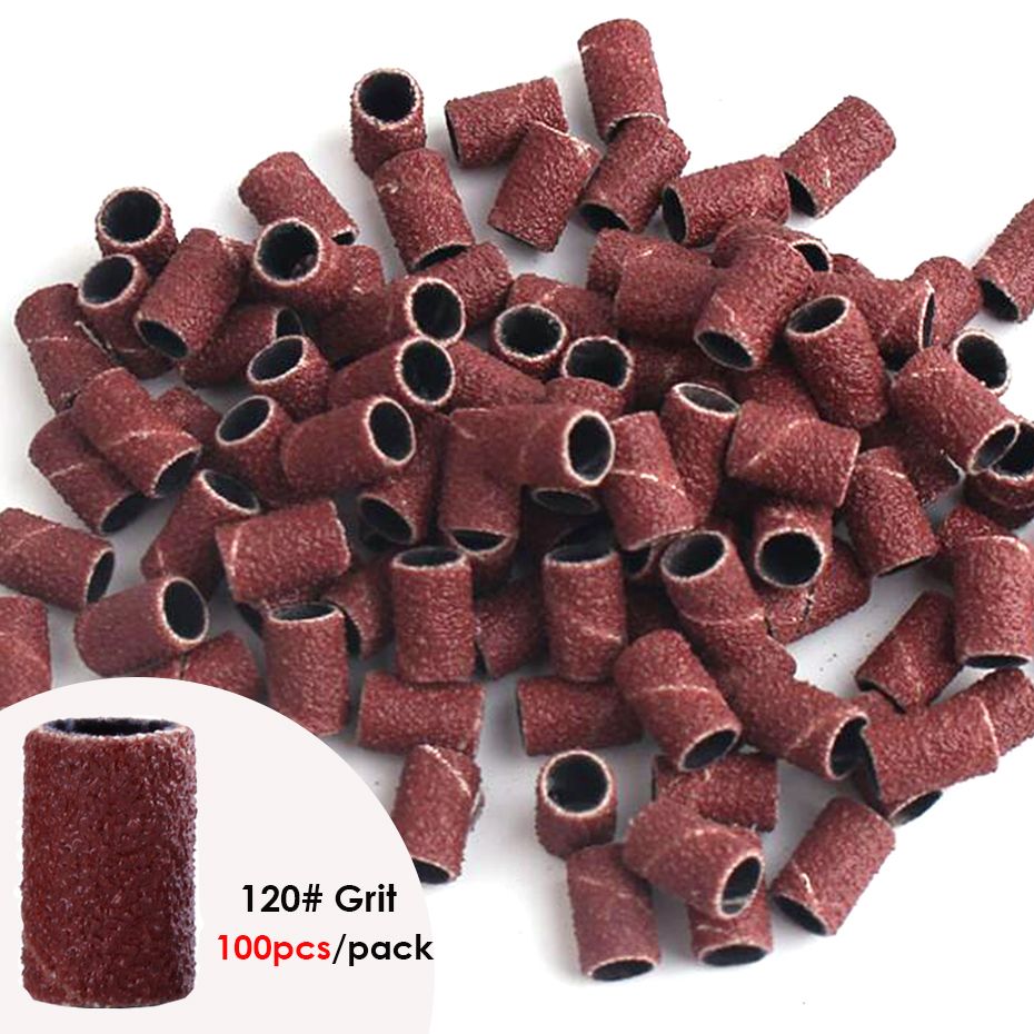 100pcs/Bag Sanding Cap Bands For Electric Manicure Machine 180/120/80 Grit Nail Drill Grinding Bit Files Pedicure Tool Set &E-1207