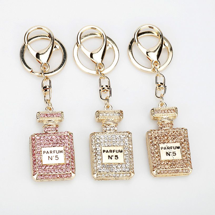 Jewelry Rhinestone Crystal 3 Colors perfume Bottle Shape Pendant Keychain Gifts Car Handbag Key Holder Party Gifts &A-1280