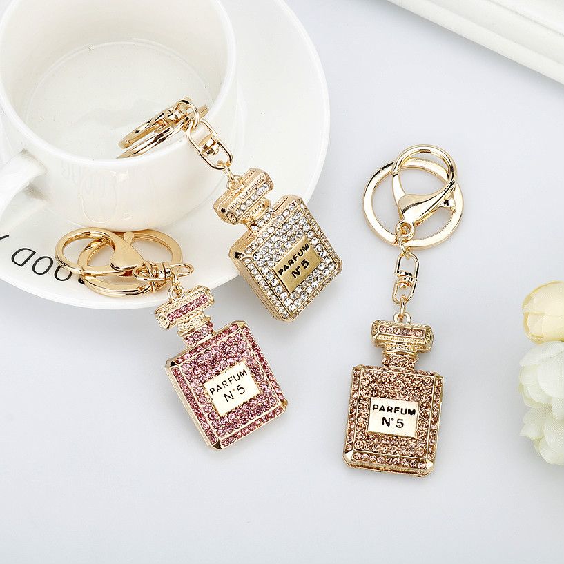 Jewelry Rhinestone Crystal 3 Colors perfume Bottle Shape Pendant Keychain Gifts Car Handbag Key Holder Party Gifts &A-1280