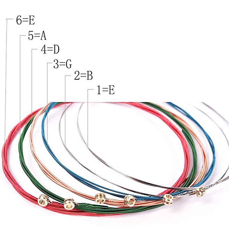 1 Set of 6 PCS Rainbow Colorful Guitar Strings E-A For Acoustic Guitar Classic Guitar Multicolor Guitar Spare Parts E-368