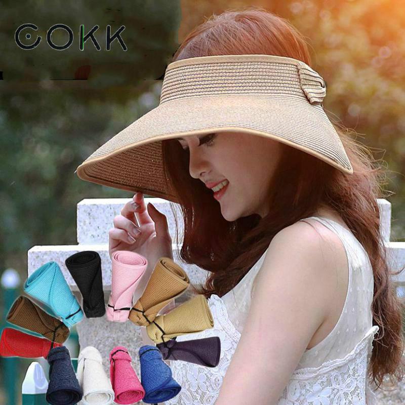 Brand New Spring Summer Visors Cap Foldable Wide Large Brim Sun Hat Beach Hats For Women Straw Hat Wholesale Chapeau