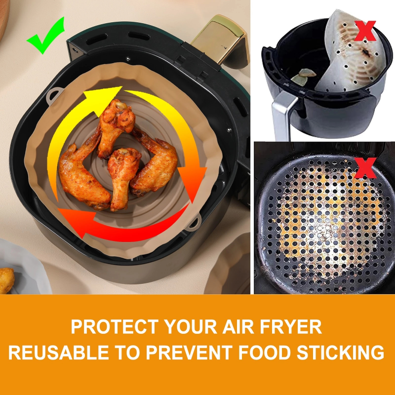 1PC-Air Fryer Pan Silicone Basket Airfryer Oven Baking Silicone Tray Reusable Airfryer Pot Pan Liner Mold Pizza Fried Chickenc  C-254