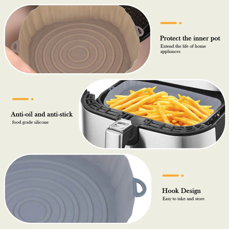 1PC-Air Fryer Pan Silicone Basket Airfryer Oven Baking Silicone Tray Reusable Airfryer Pot Pan Liner Mold Pizza Fried Chickenc  C-254