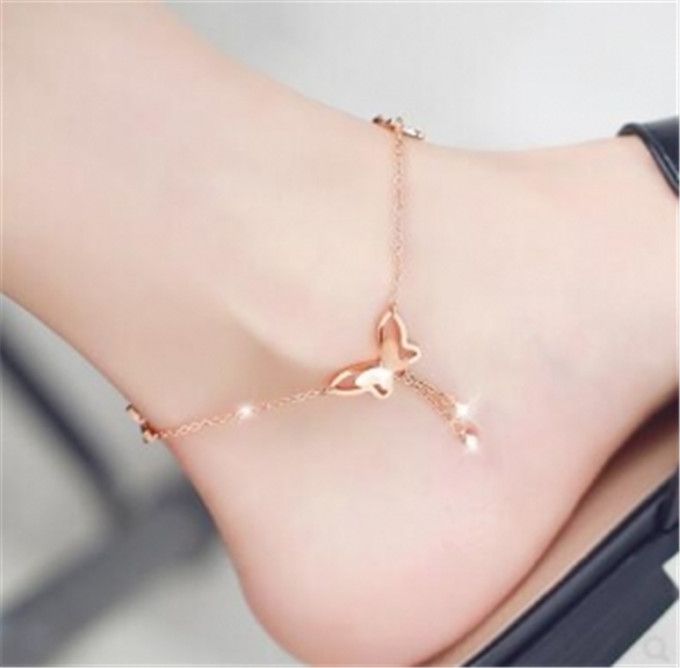 1pc New Butterfly Pendant Anklet Female Summer Beach Leg Chain Girl Adjustable Length Jewelry  A-976