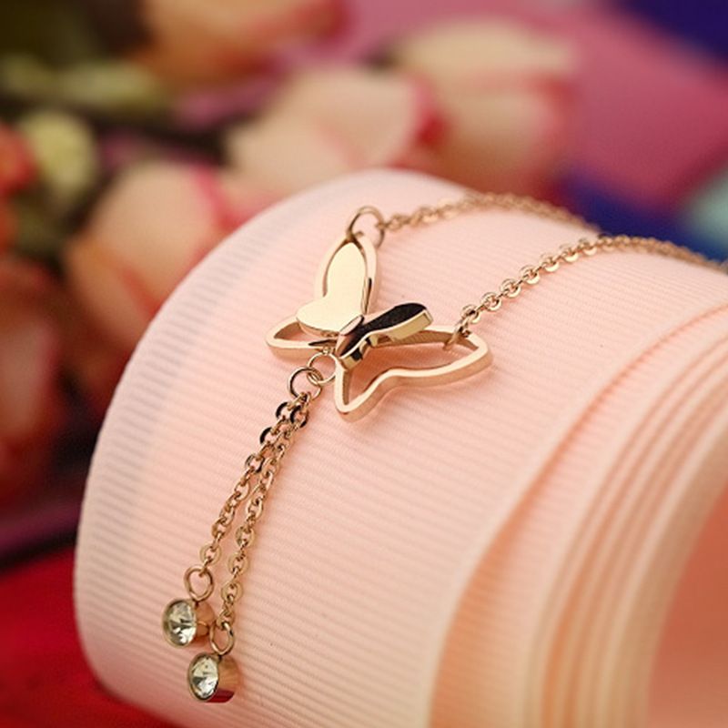1pc New Butterfly Pendant Anklet Female Summer Beach Leg Chain Girl Adjustable Length Jewelry  A-976