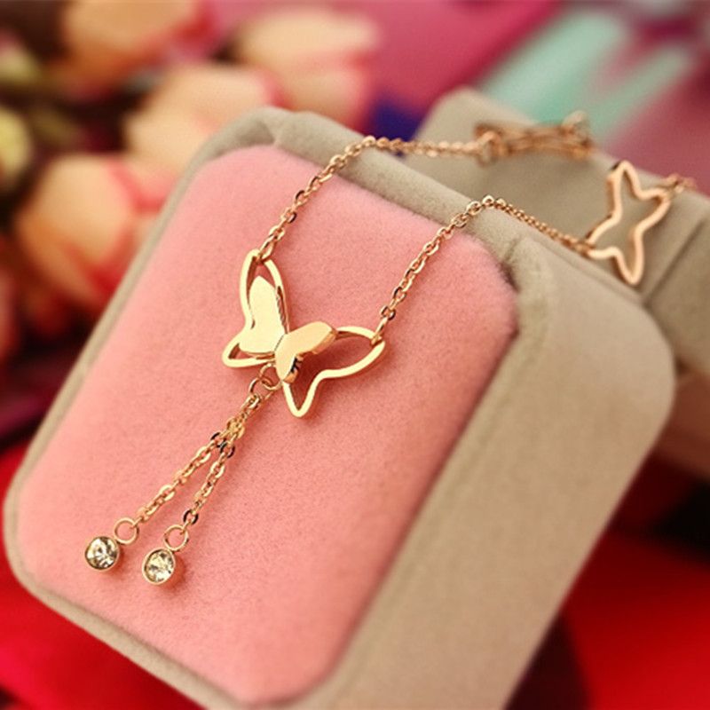 1pc New Butterfly Pendant Anklet Female Summer Beach Leg Chain Girl Adjustable Length Jewelry  A-976