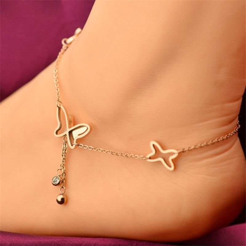 1pc New Butterfly Pendant Anklet Female Summer Beach Leg Chain Girl Adjustable Length Jewelry  A-976