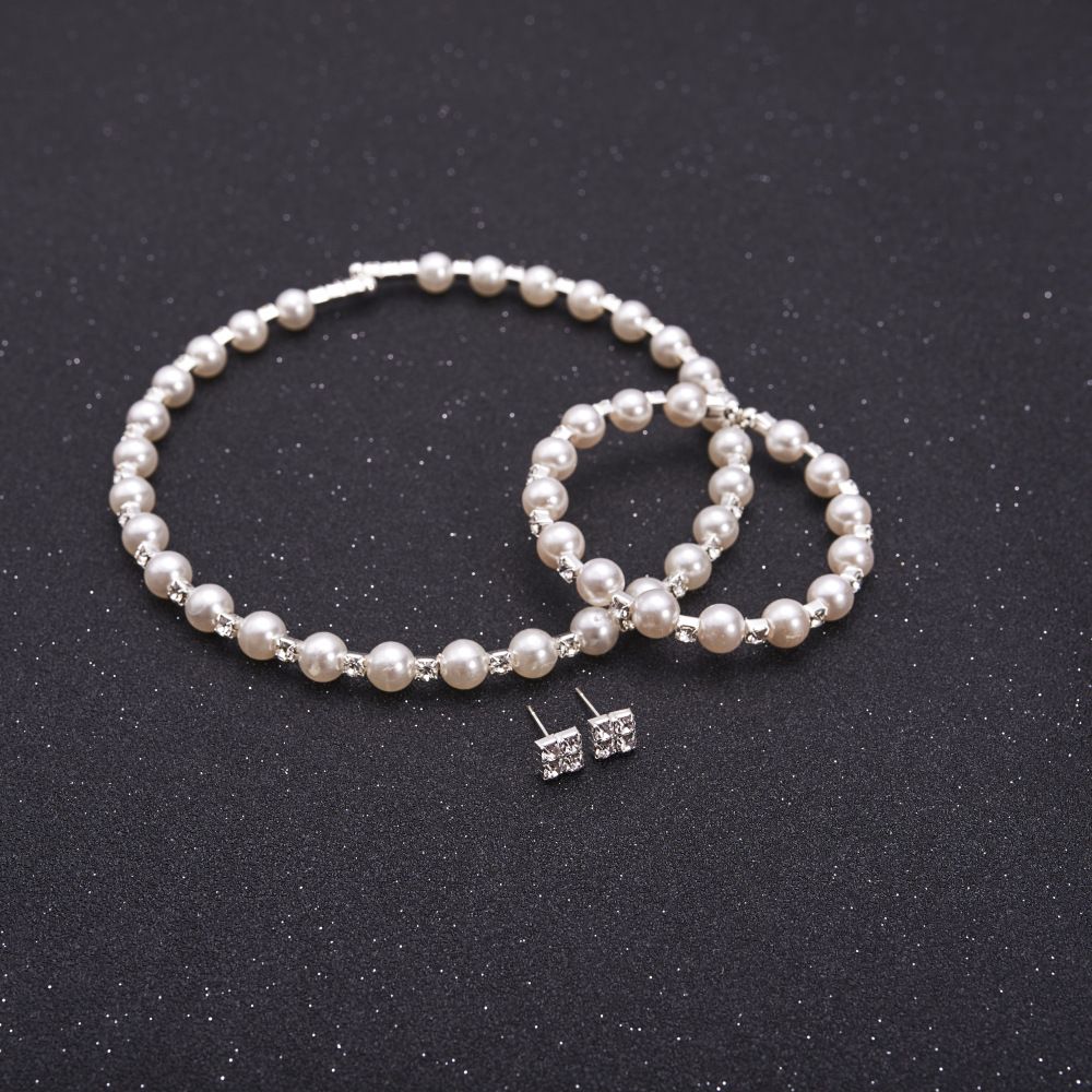 Mecresh Simulated Pearl Bridal Jewelry Sets Crystal Choker Necklace Earrings Bracelet Wedding Jewelry sets for women New  SHT29