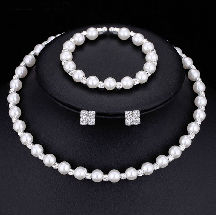 Mecresh Simulated Pearl Bridal Jewelry Sets Crystal Choker Necklace Earrings Bracelet Wedding Jewelry sets for women New  SHT29