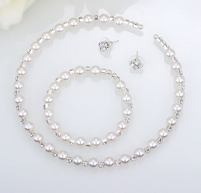 Mecresh Simulated Pearl Bridal Jewelry Sets Crystal Choker Necklace Earrings Bracelet Wedding Jewelry sets for women New  SHT29