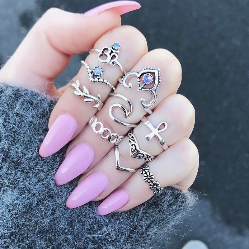 10 Pcs/set Gold Silver Bohemian Fatima's Hand Spiral Diamond Gem Finger Knuckle Rings Jewelry Gift JZT 25