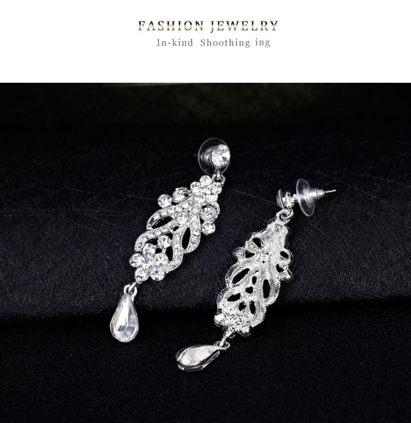 Long Earrings Crystal Silver Color Women Bridal Chandelier Pendante Wedding Earrings Engagement Jewelry ED14