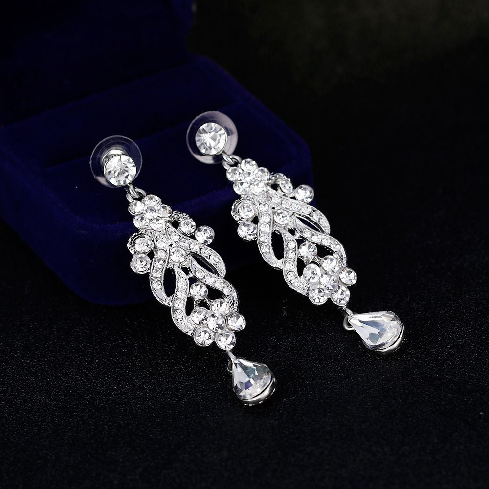 Long Earrings Crystal Silver Color Women Bridal Chandelier Pendante Wedding Earrings Engagement Jewelry ED14