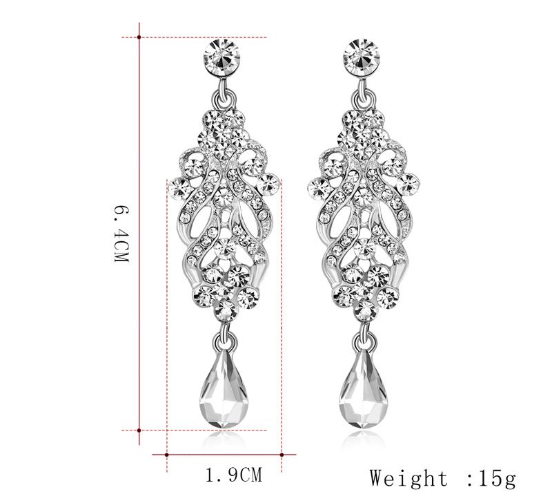 Long Earrings Crystal Silver Color Women Bridal Chandelier Pendante Wedding Earrings Engagement Jewelry ED14