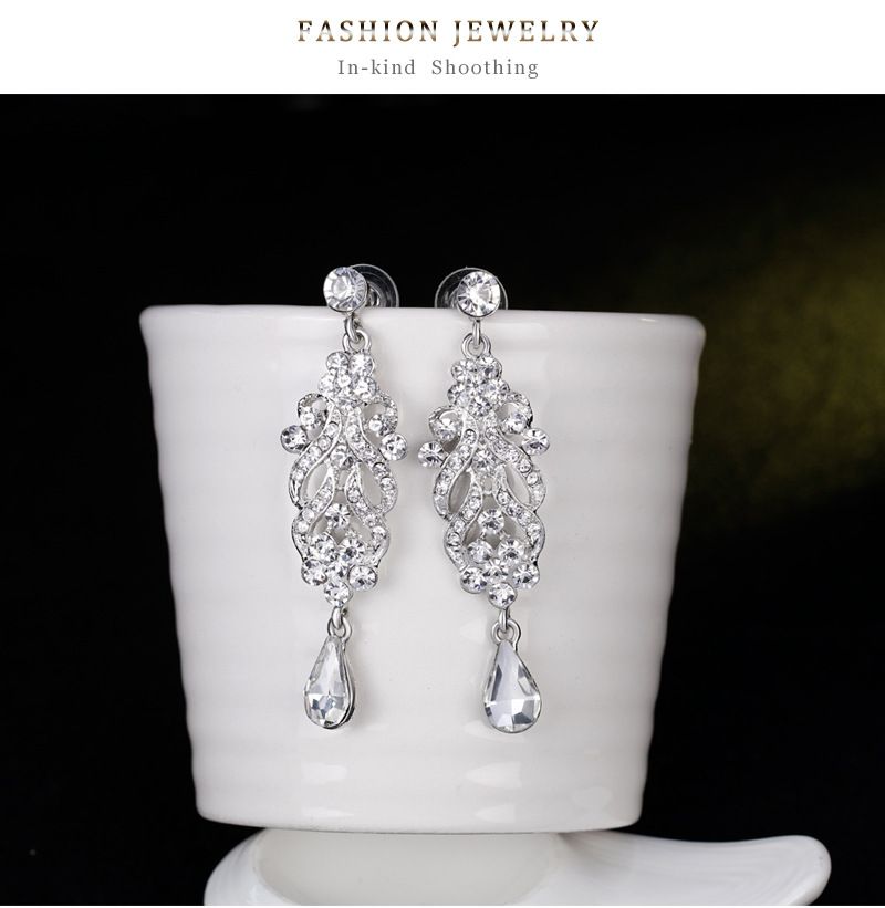 Long Earrings Crystal Silver Color Women Bridal Chandelier Pendante Wedding Earrings Engagement Jewelry ED14