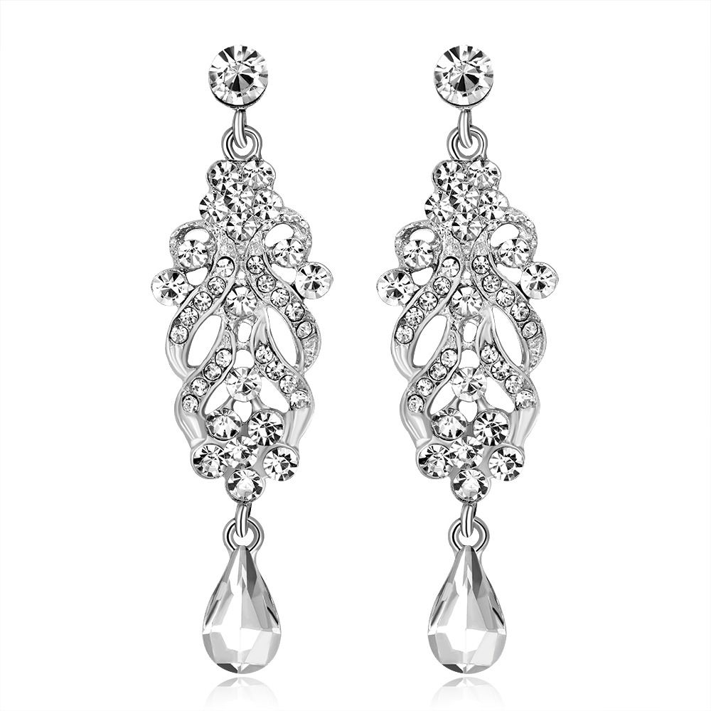 Long Earrings Crystal Silver Color Women Bridal Chandelier Pendante Wedding Earrings Engagement Jewelry ED14
