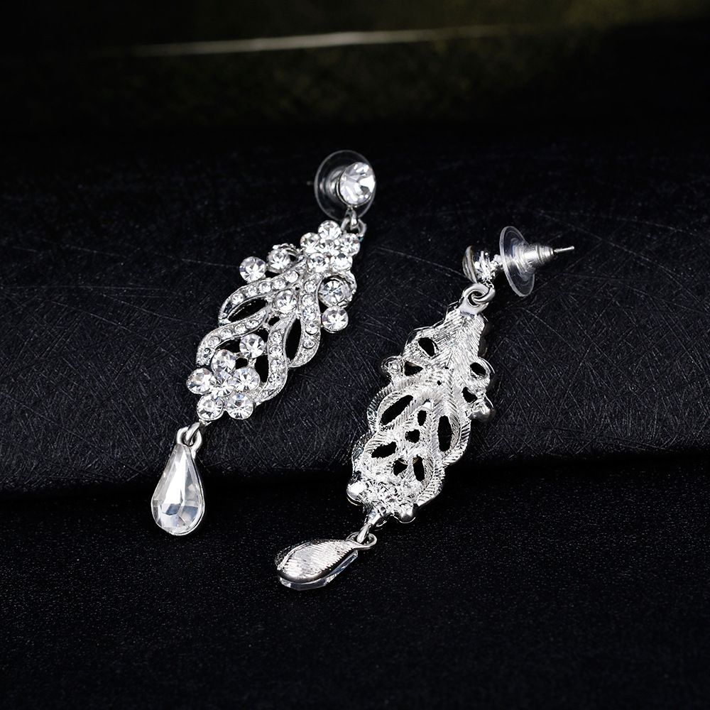 Long Earrings Crystal Silver Color Women Bridal Chandelier Pendante Wedding Earrings Engagement Jewelry ED14