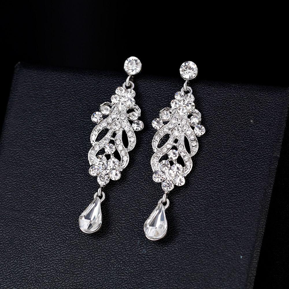 Long Earrings Crystal Silver Color Women Bridal Chandelier Pendante Wedding Earrings Engagement Jewelry ED14