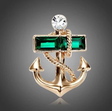Vinnie Design Jewelry Navy Style Pirates Anchor Shape Gold-Color Crystal Brooch Pins For Women Men Suit Boutonniere Accessories A-39