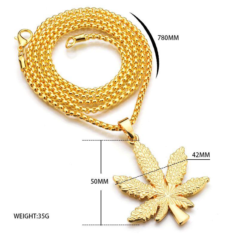 Gold and silver black maple leaf necklace Men and women with the same fashion jewelry hemp leaf pendant XL-302