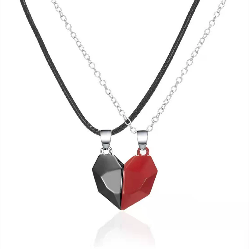 1pair Magnetic Couple Heart Shape Necklace Gothic Punk Style Jewelry Wedding Lovers Couples Valentine's Day Gift Gifts  A-1317
