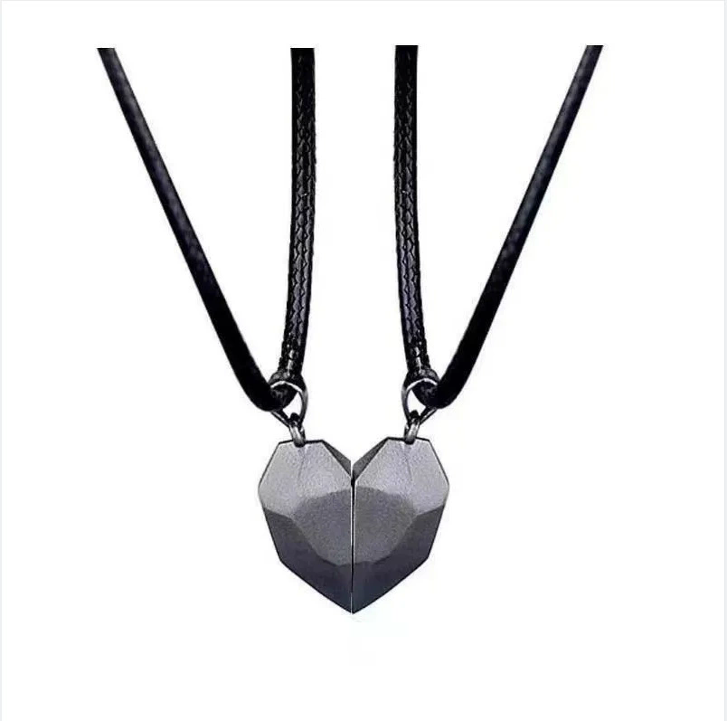 1pair Magnetic Couple Heart Shape Necklace Gothic Punk Style Jewelry Wedding Lovers Couples Valentine's Day Gift Gifts  A-1317