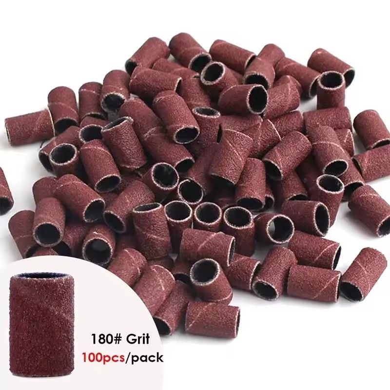 100pcs/Bag Sanding Cap Bands For Electric Manicure Machine 180/120/80 Grit Nail Drill Grinding Bit Files Pedicure Tool Set &E-1207