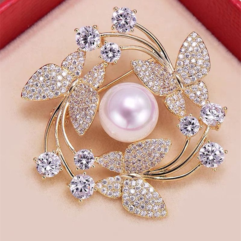 1pc Temperament butterfly wreath brooch fashion jewelry suit pin gemstone inlaid generous brooch A-1729